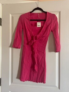 NWT $78 Free People Pink Tie-Front V-Neck Dress